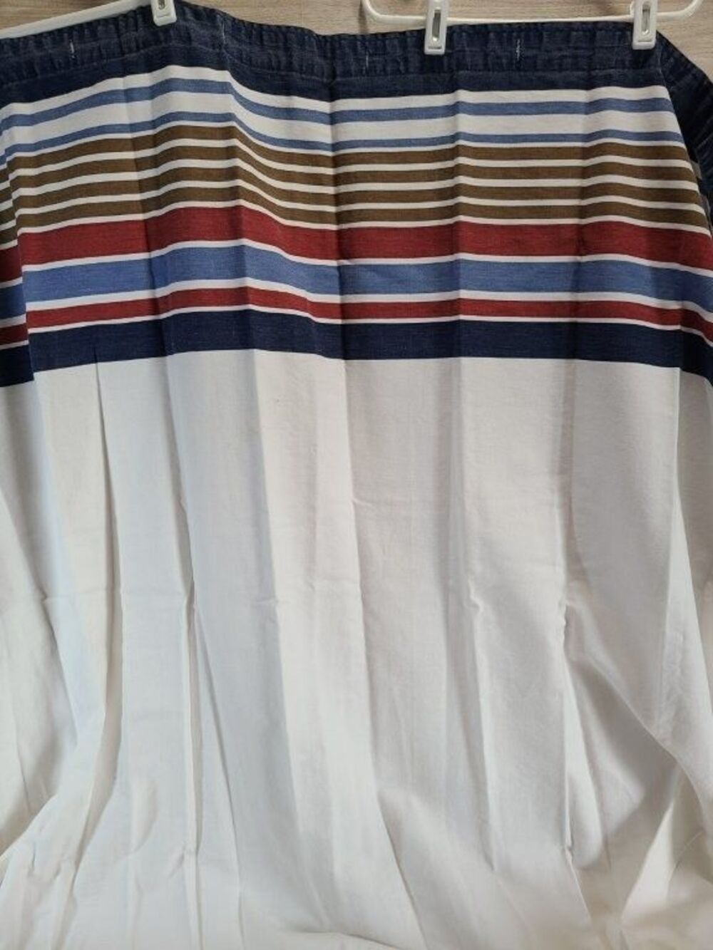 Home Crew Stripe Cotton Shower Curtain Nautical Red Blue Tan Bathroom Decor
